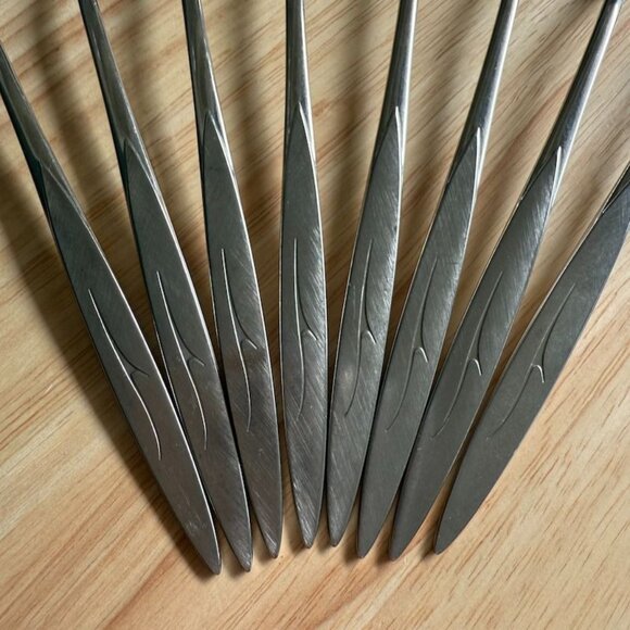 8 Fantasy Iced Tea Spoons Oneida 1881 Rogers Stainless 7 5/8" Atomic MCM - Picture 2 of 8